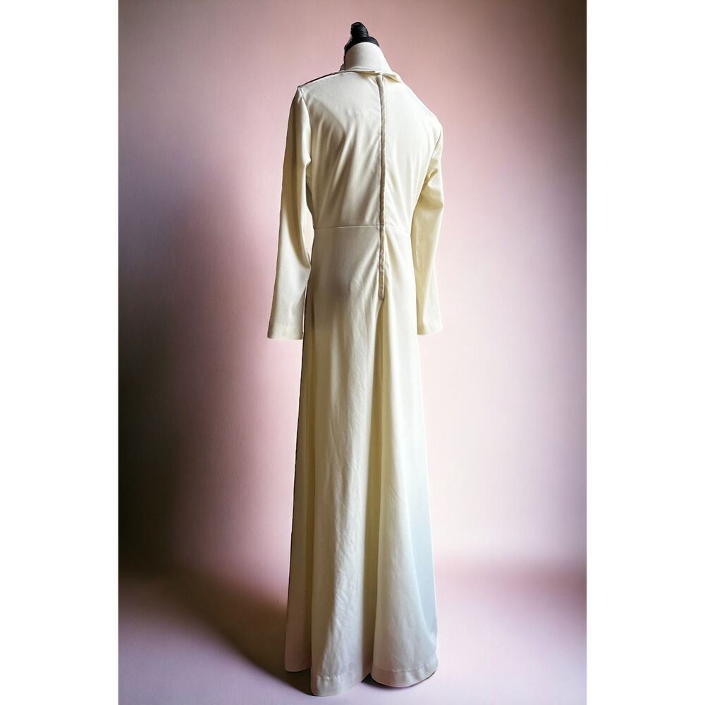 Vintage 70s Ivory Maxi Dress | Long Sleeve Gown | Mod Wedding | Size M - Picture 6 of 9